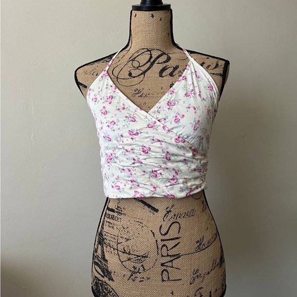 ZARA SET. floral cream faux silk maxi skirt and halter top - Picture 3 of 5